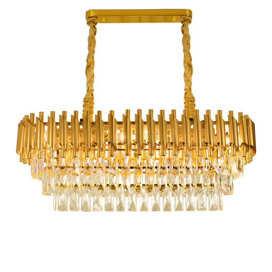 Lustre Pendente Retangular Dourado com cristais WDC18 80 cm